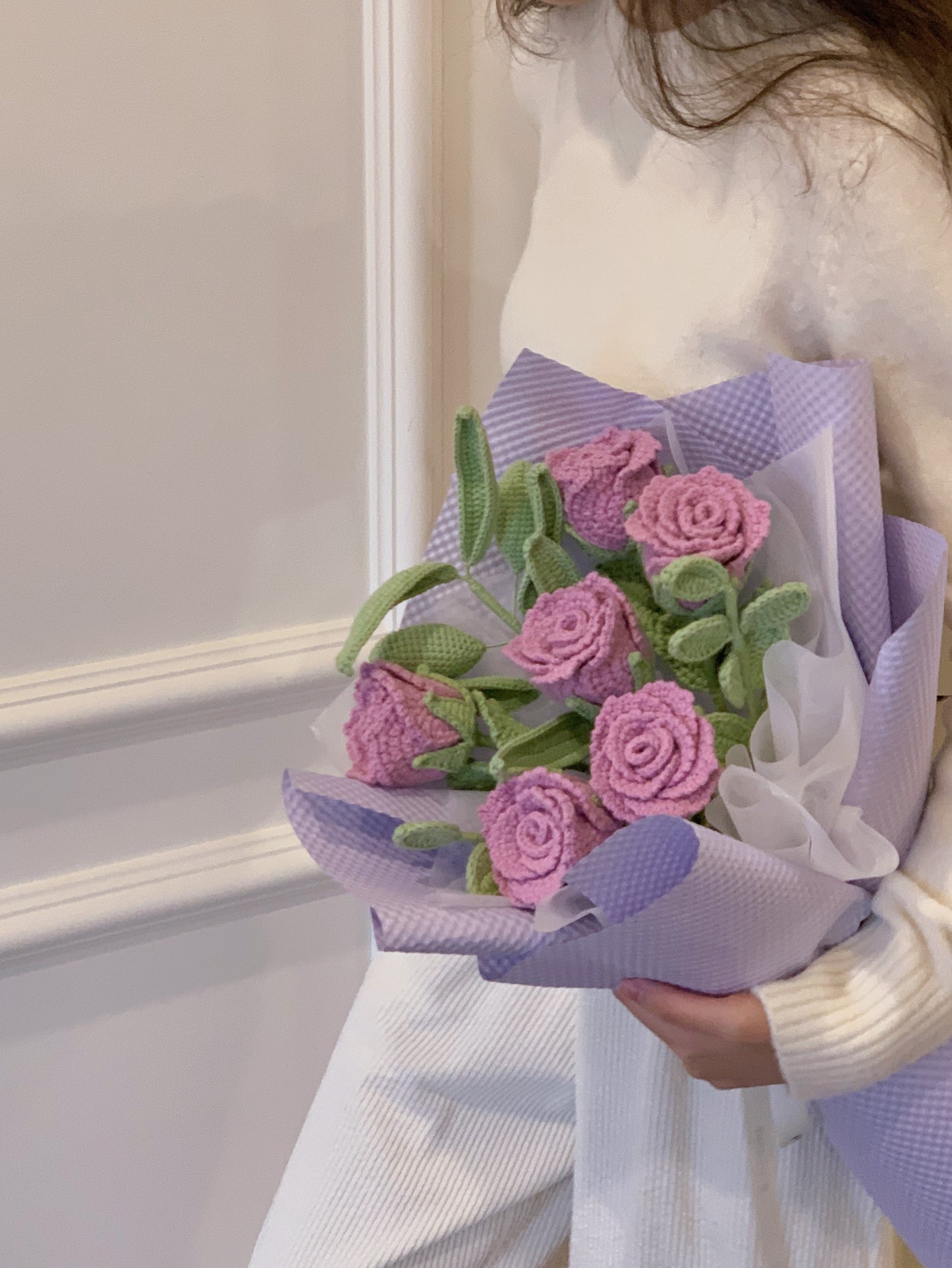 6 Pink Roses Crochet Bouquet| Preserved Flower