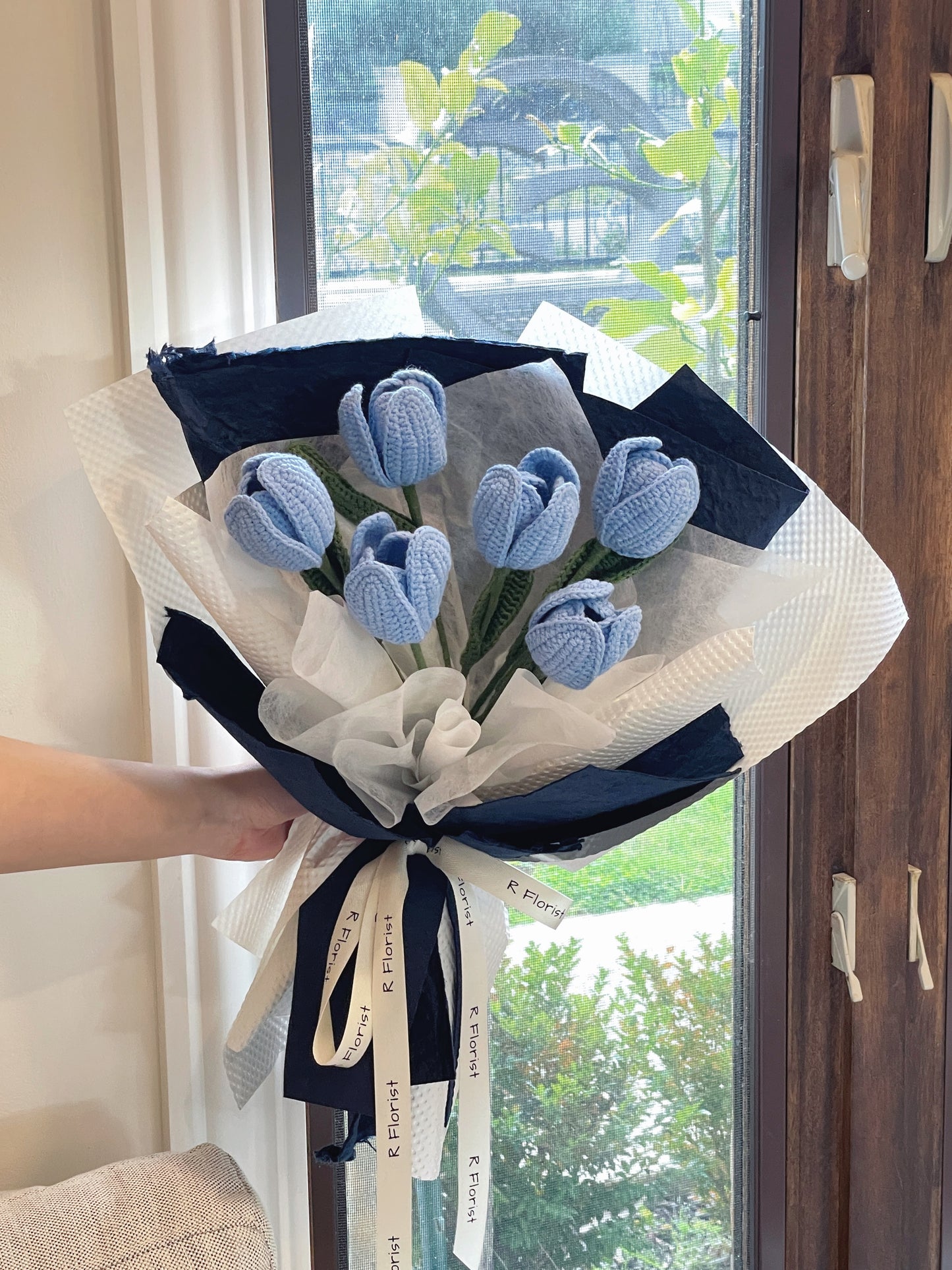 6 Blue Tulips Crochet Flower Bouquet| Preserved Flower