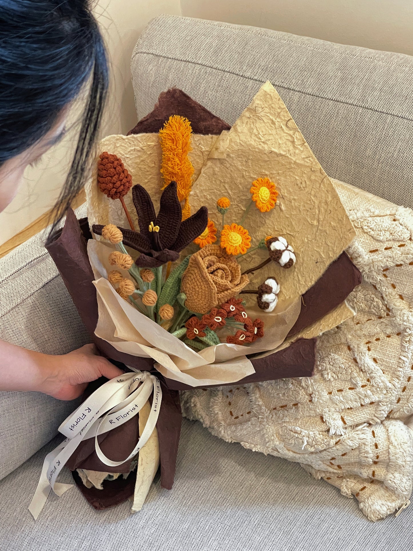 Retro Lily Rose Crochet Bouquet| preserved flower