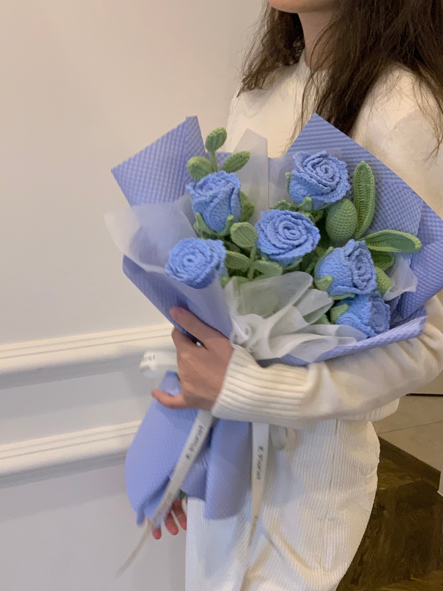 6 Blue Roses Crochet Flower Bouquet| Preserved Flower