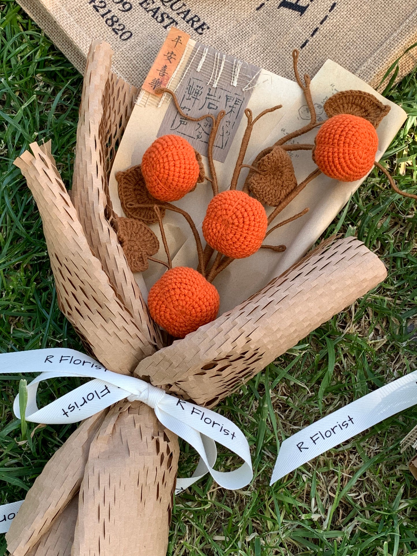Persimmon Housewarming Crochet Bouquet| preserved flower