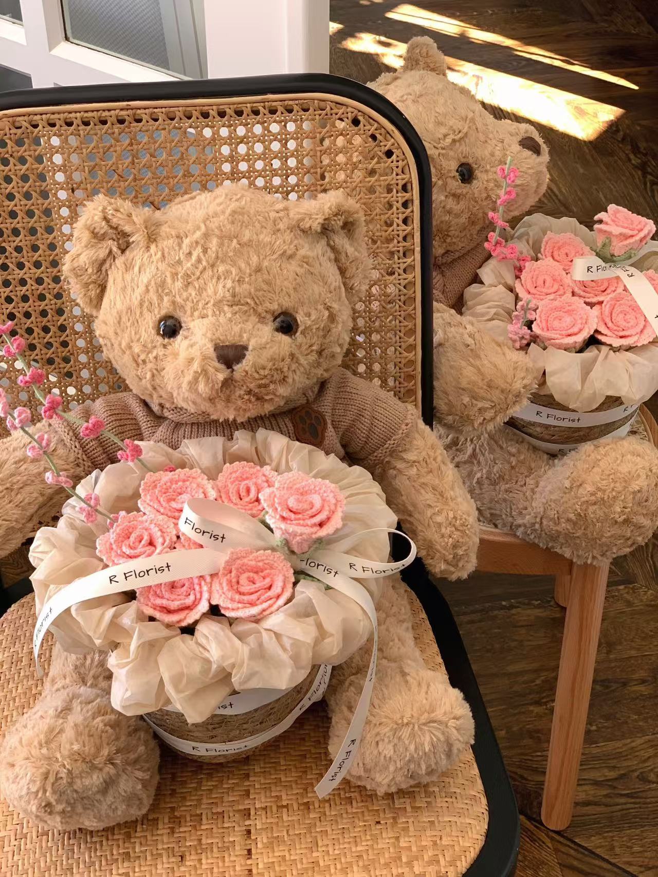 Pink Roses Teddybear Crochet Bouquet| Eternal gift idea