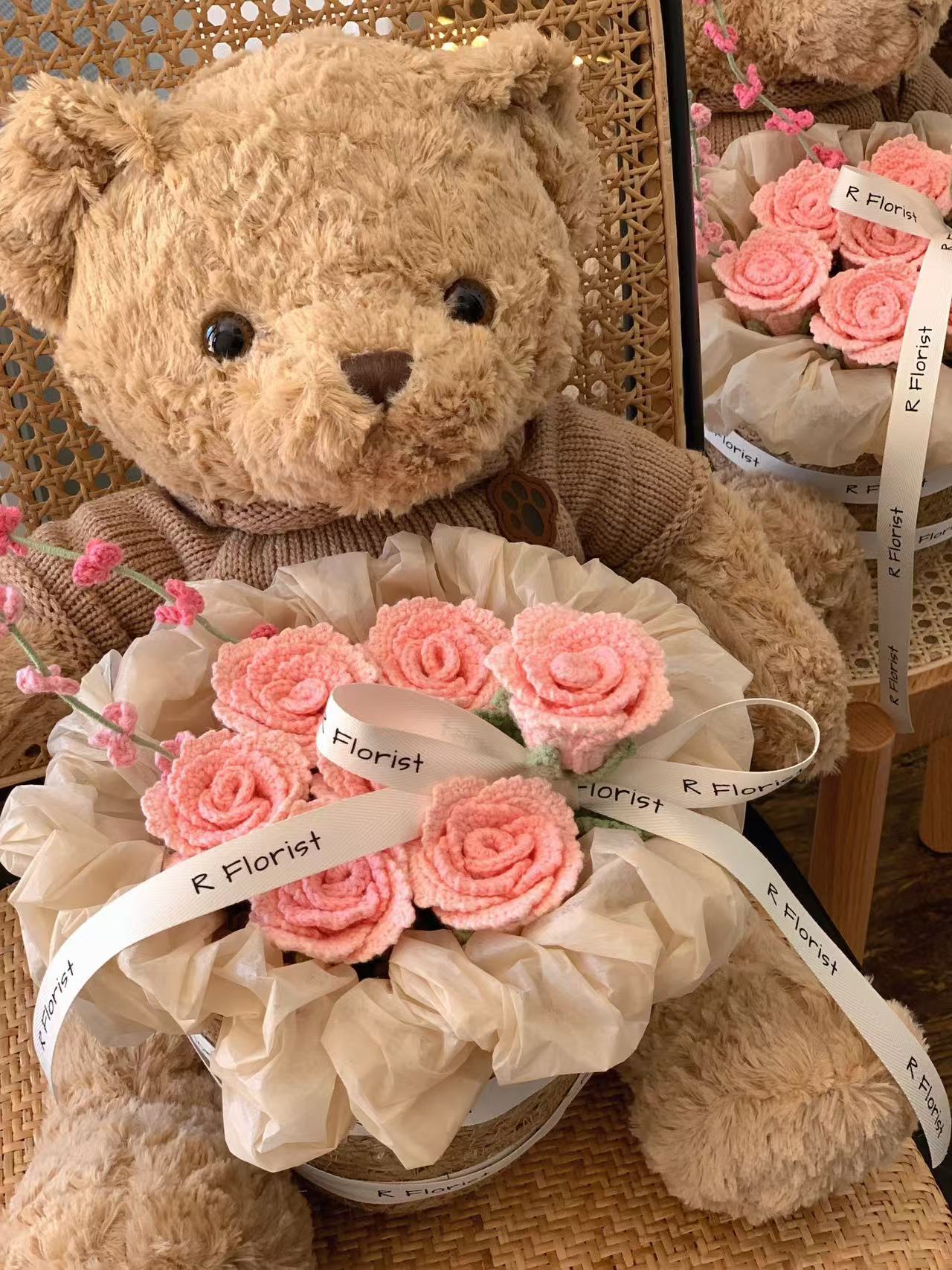 Pink Roses Teddybear Crochet Bouquet| Eternal gift idea