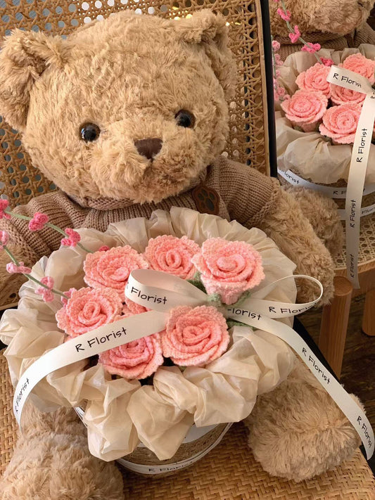 Pink Roses Teddybear Crochet Bouquet| Eternal gift idea
