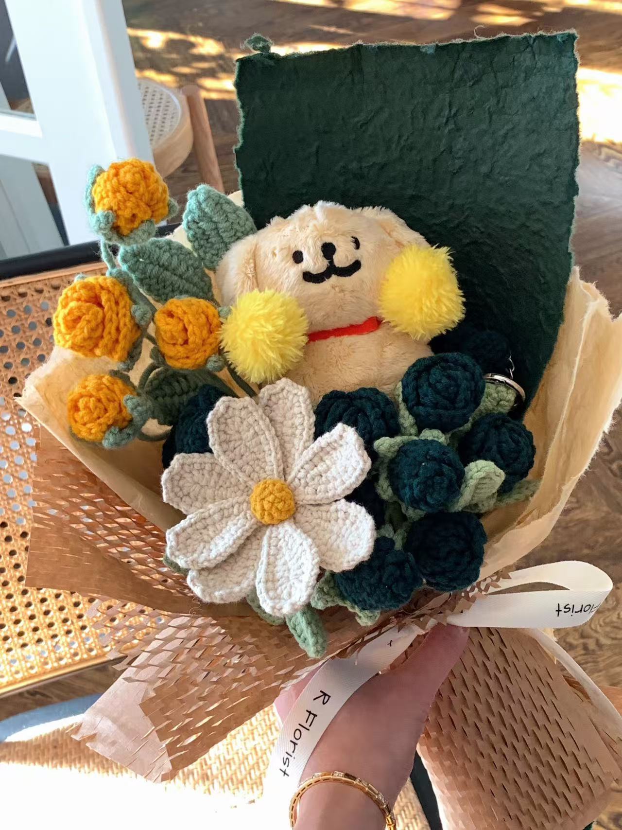 Cheerful doll Crochet Bouquet| Preserved Flower| Graduation| Friend's gift