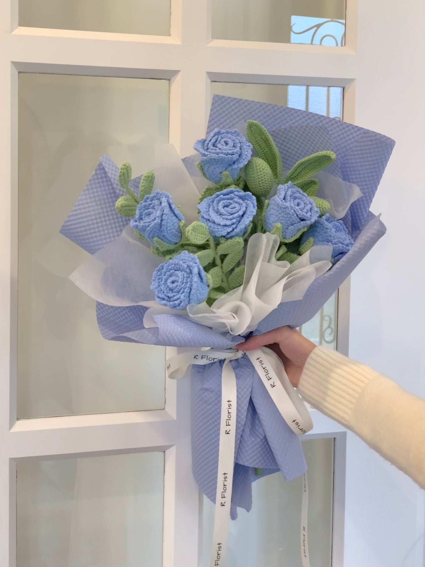 6 Blue Roses Crochet Flower Bouquet| Preserved Flower