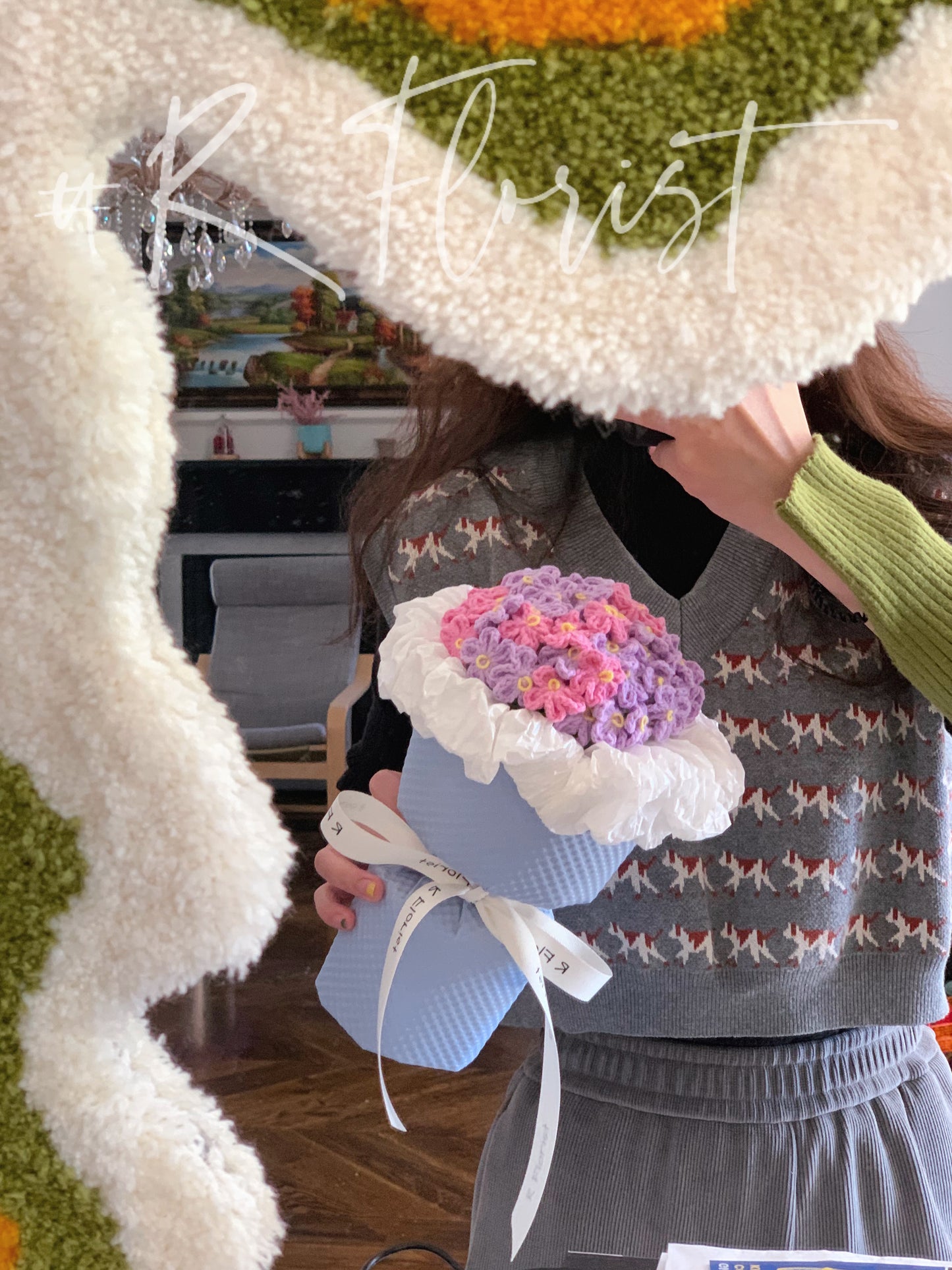 mini Pink & Purple Crochet Bouquet| preserved flower gift