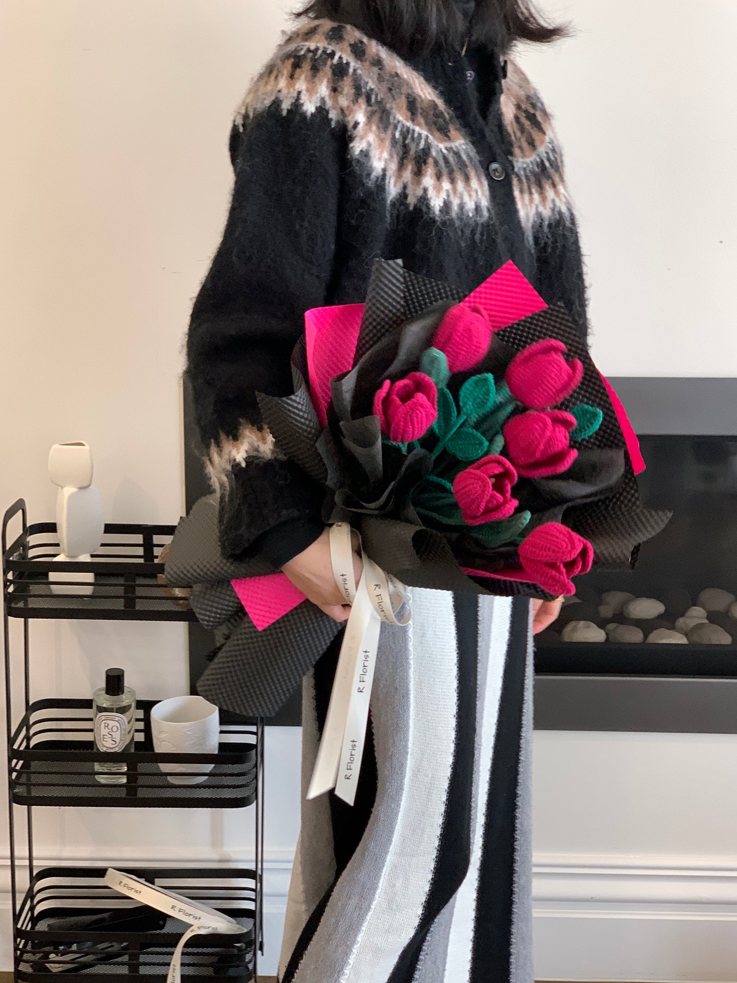 Romantic Black Pink Tulips Crochet Flower Bouquet| Preserved Flower