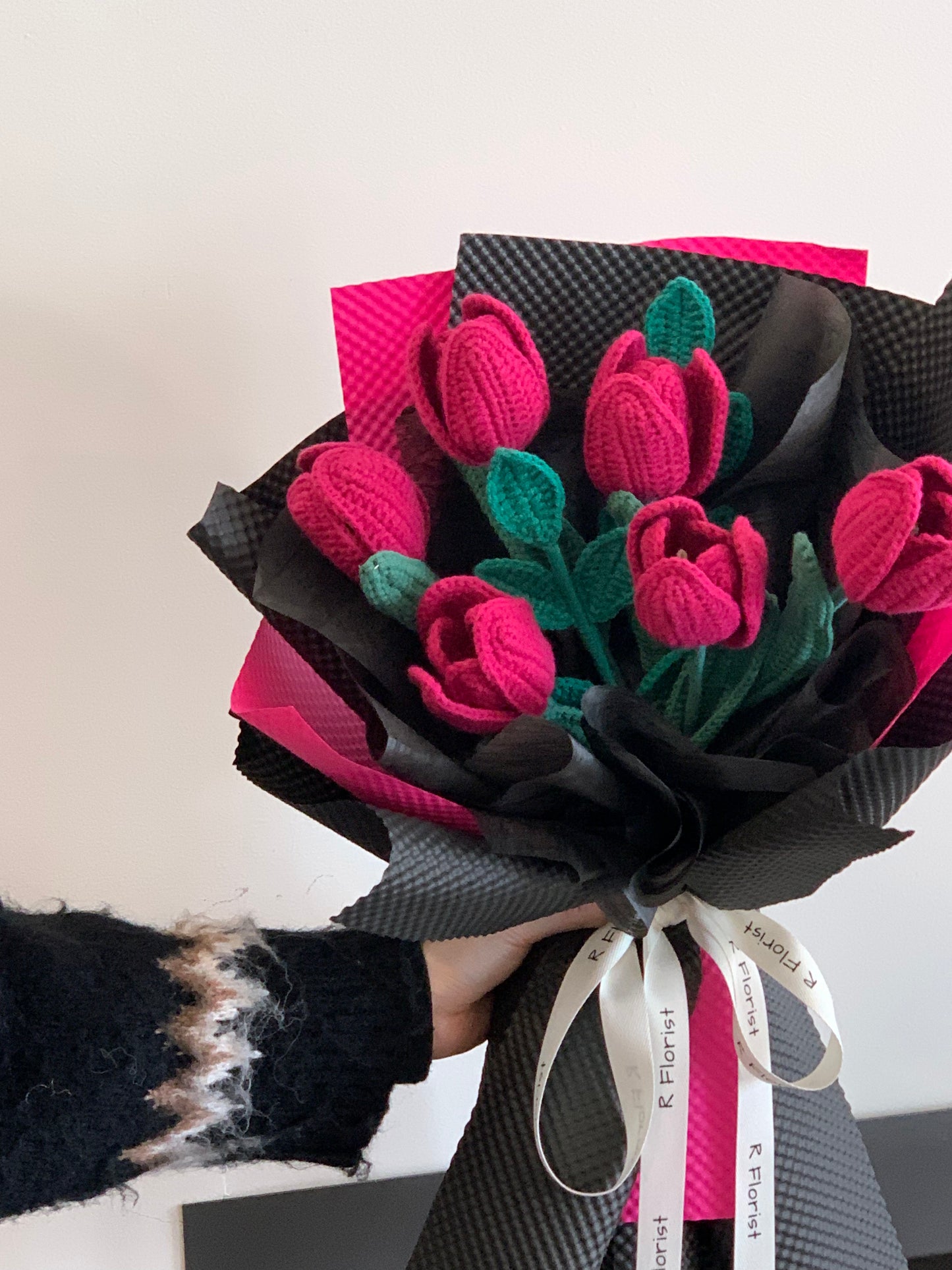Romantic Black Pink Tulips Crochet Flower Bouquet| Preserved Flower