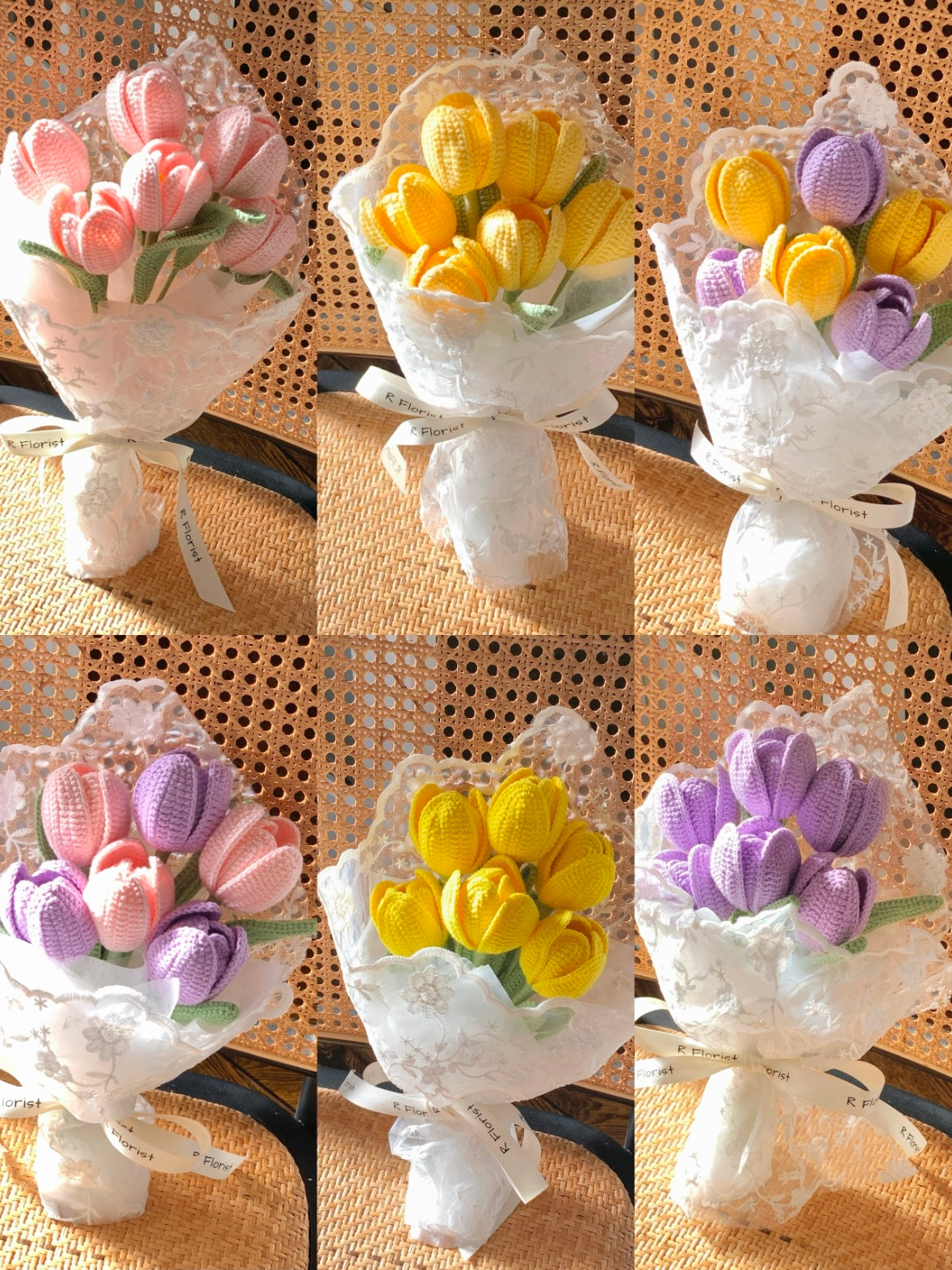 Baby Yellow Tulips Crochet Bouquet| Lace Wrapped| Preserved Flower